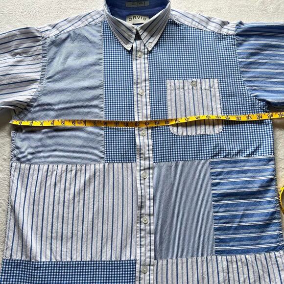 Orvis color block blue white striped button down men’s shirt size large - Picture 3 of 6